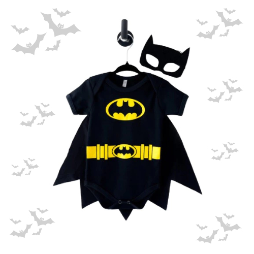 Body de Bebê Personagens Super Herois Batman Preto Body + Mascara + Capa Mesversario Temático