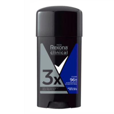 Desodorante Antitranspirante em Creme Rexona Clinical Masculino Clean 96h Mais Proteção.