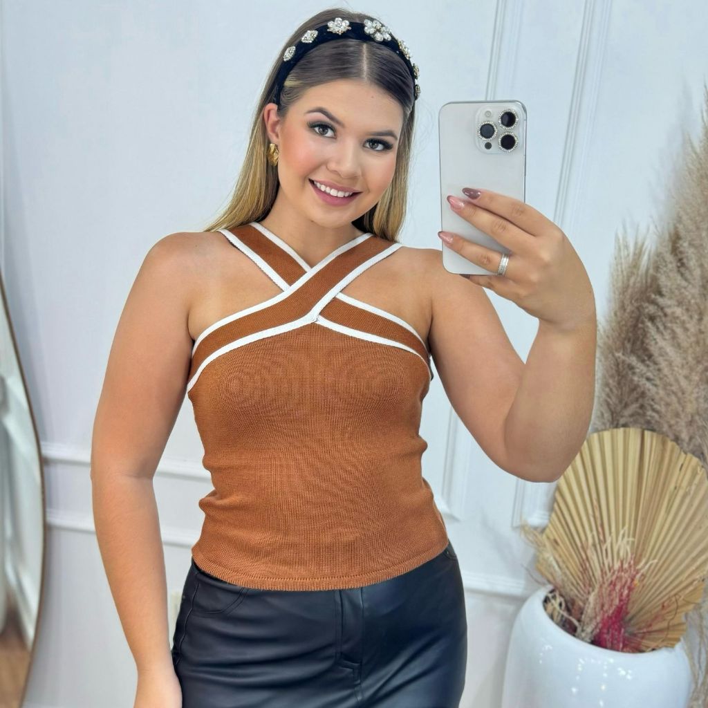 Blusa Feminina Modal Regata Cropped Feminino Top Alça X Tricot Tricô Moda Blogueira Tendencia em Oferta na Shopee