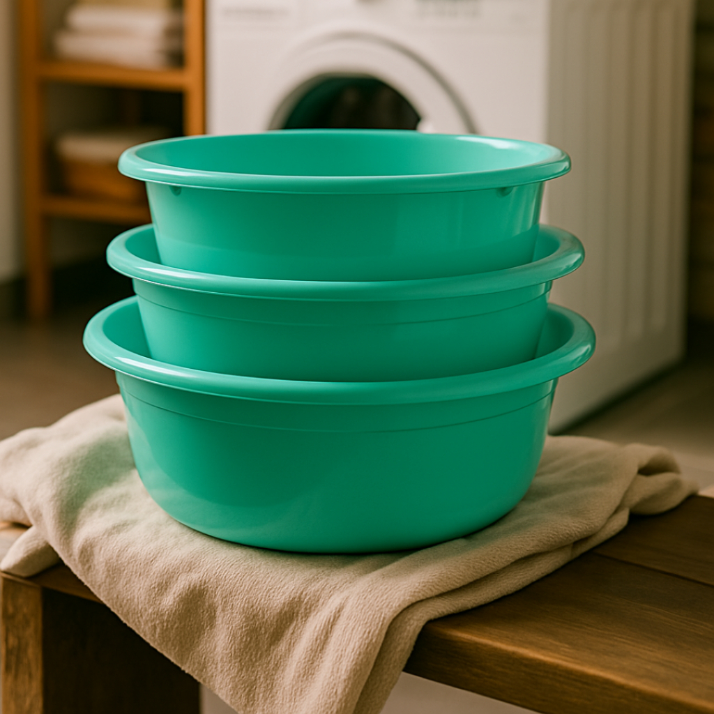 Jogo com 3 Bacias Redondas Plásticas Resistentes para Cozinha e Lavanderia Canelada P M G em Oferta na Shopee