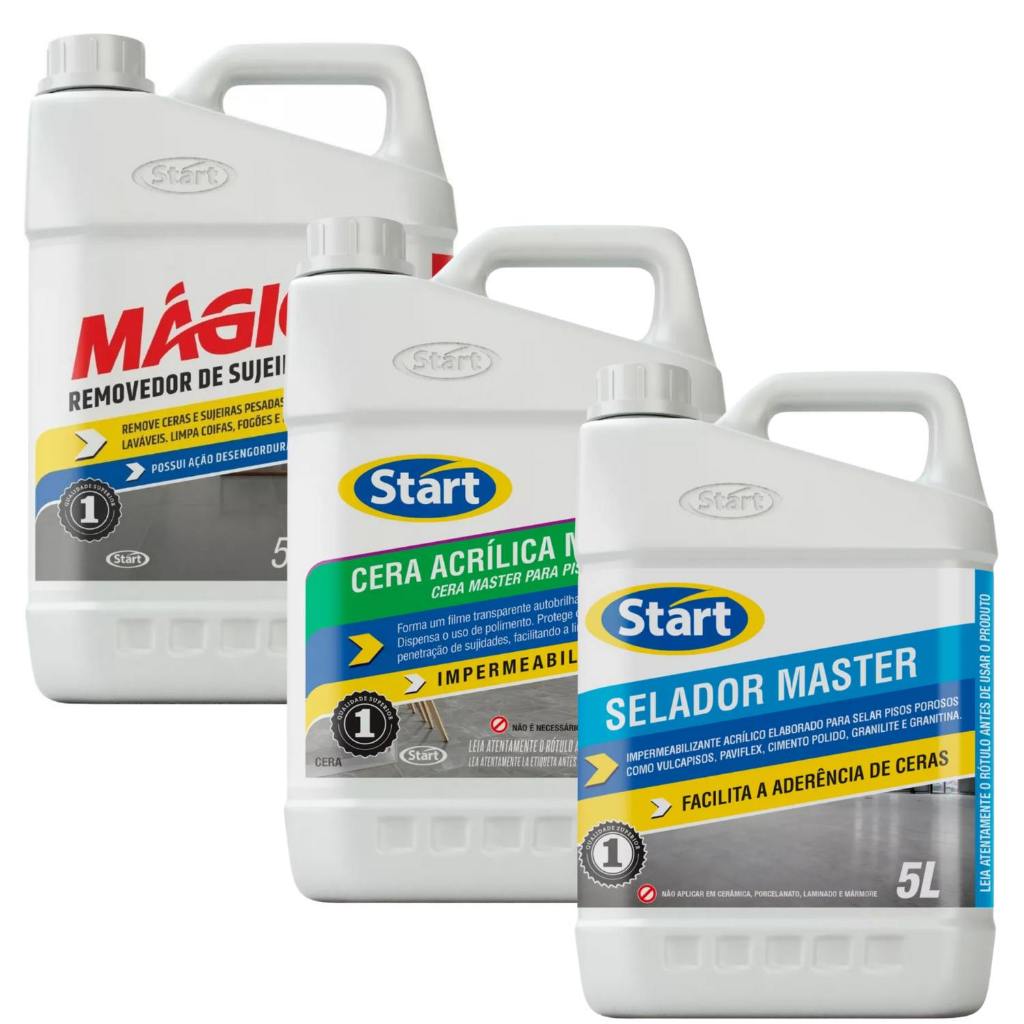 Kit Start Selador Master, Cera Acrílica, Mágico Removedor 5L Cada