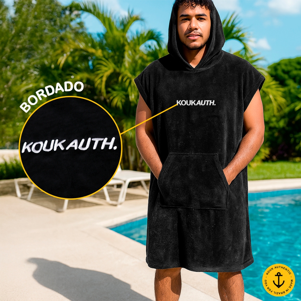 Poncho Atoalhado Adulto Com Capuz Kouk Authentic Ideal Para Praia Piscina Surf Trocar Roupa Unissex