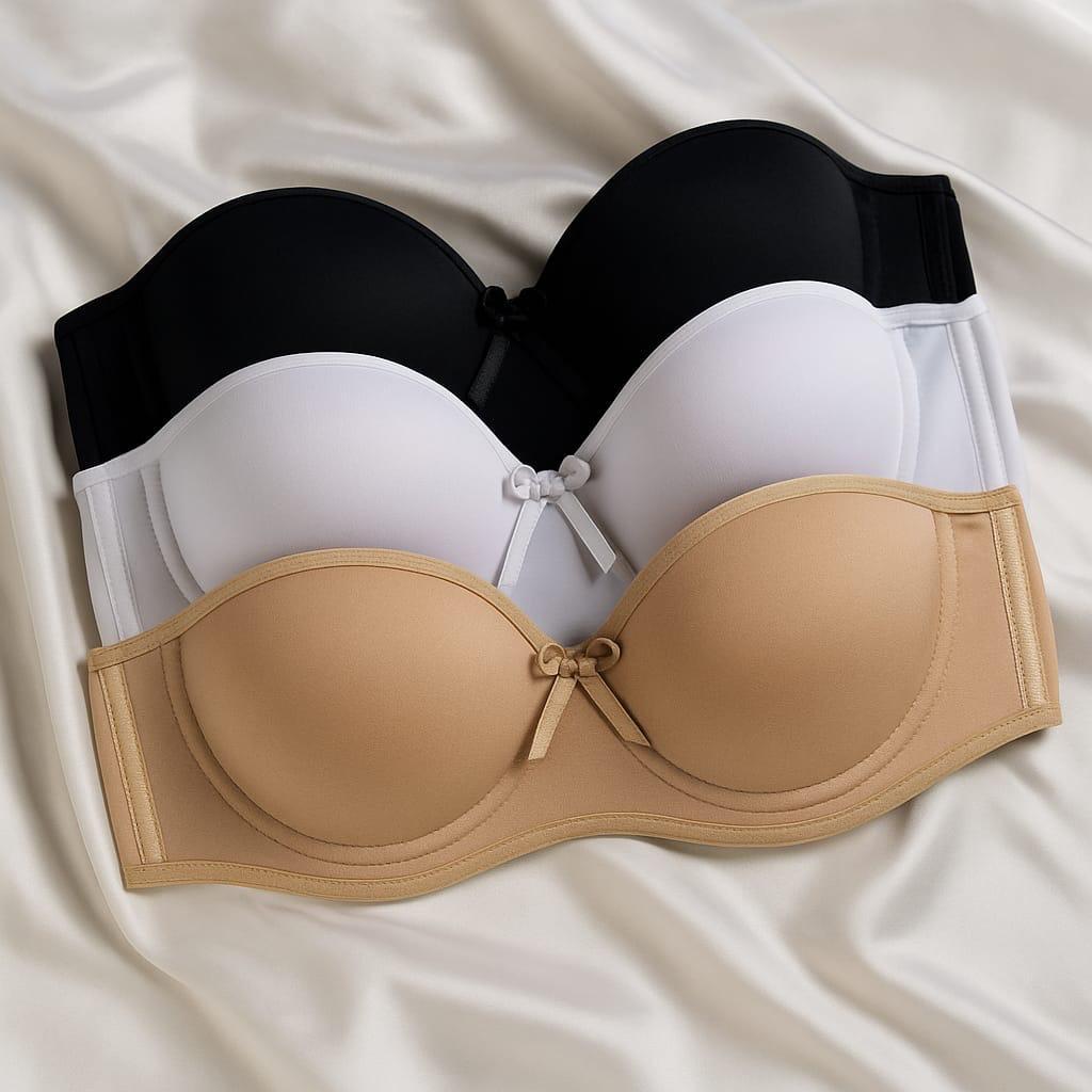 Kit Sutiã Tomara Que Caia Com Bojo Pala Larga Reforçada Bege Preto Branco em Oferta na Shopee