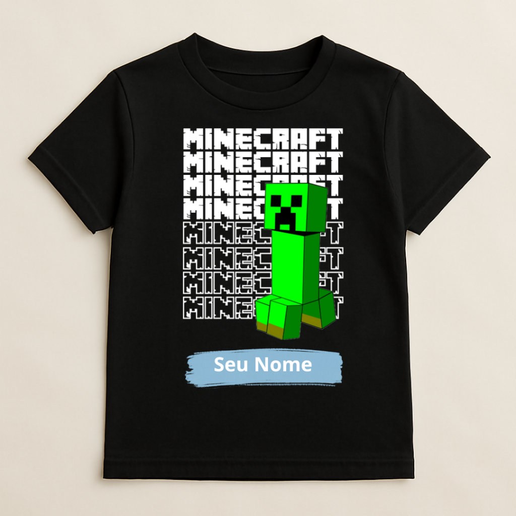 Camiseta Minecraft 100% Algodão Chicken Jockey Galinha e Zombie Com Nome Blusa Personalizada