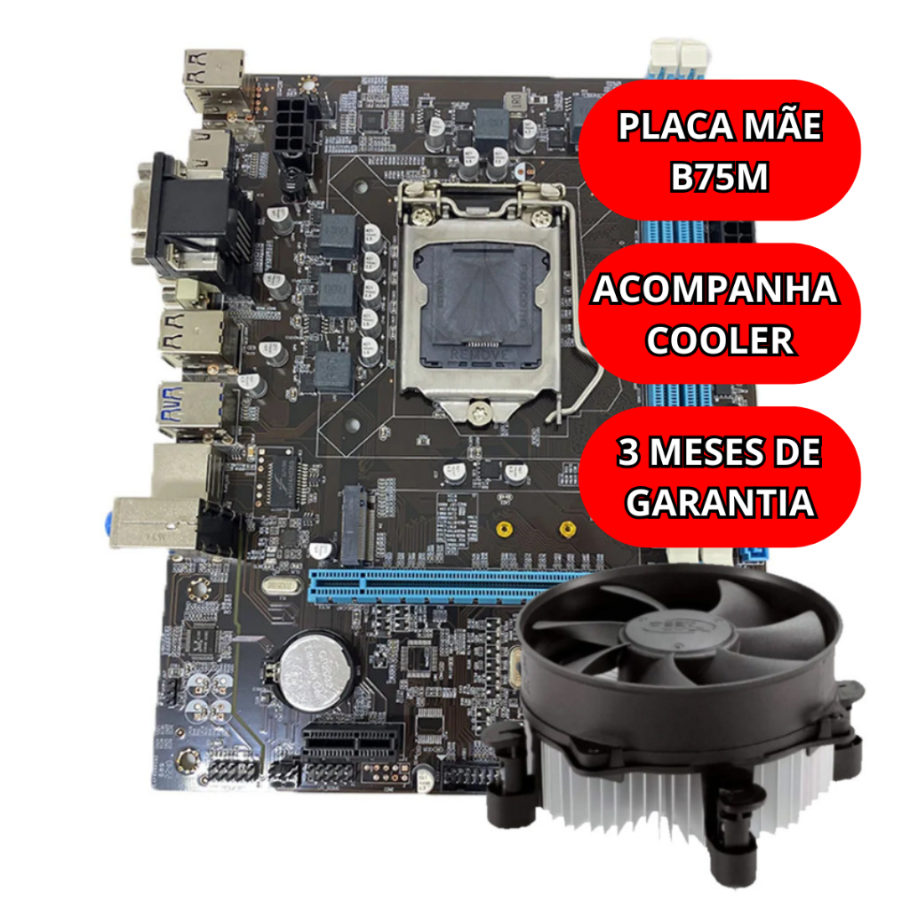 Kit Upgrade Placa Mãe B75 LGA 1155 Cooler Ideal para Intel 2ª e 3ª Geração em Oferta na Shopee