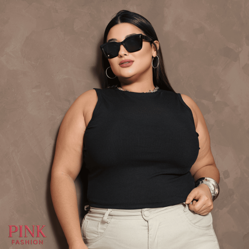 Blusa Feminina Cropped Regata Ribana  Plus Size confortável Elegante