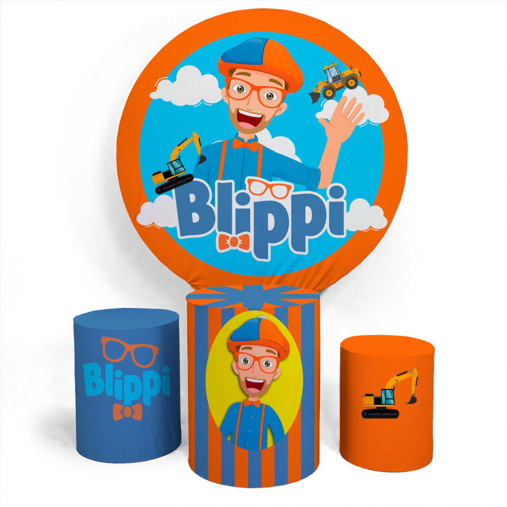 Kit Festa Painel Infantil Capa Redonda E Capa Cilíndro Kids Aniversário Temático Blippi