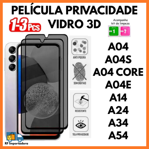 Película De Privacidade 3D Vidro Anti Spy Para Samsung A04 A04S A04 CORE A04E A14 A24 A34 A54