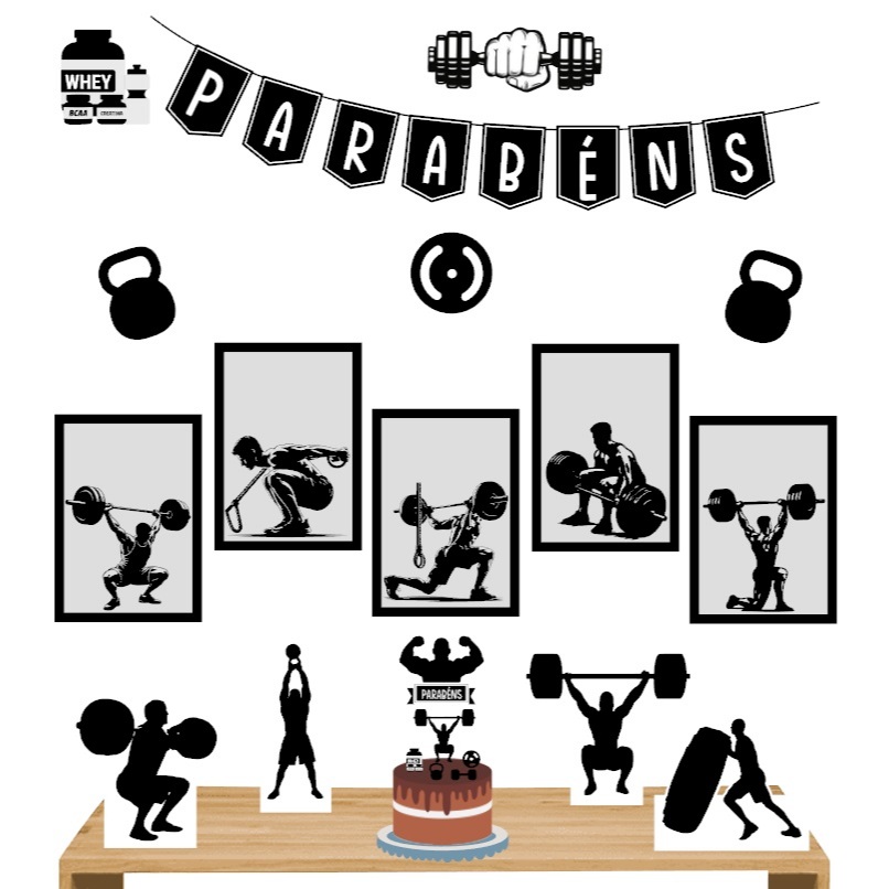 KIT FESTA DECORAÇÃO -  ACADEMIA FITNESS MASCULINO em Oferta na Shopee