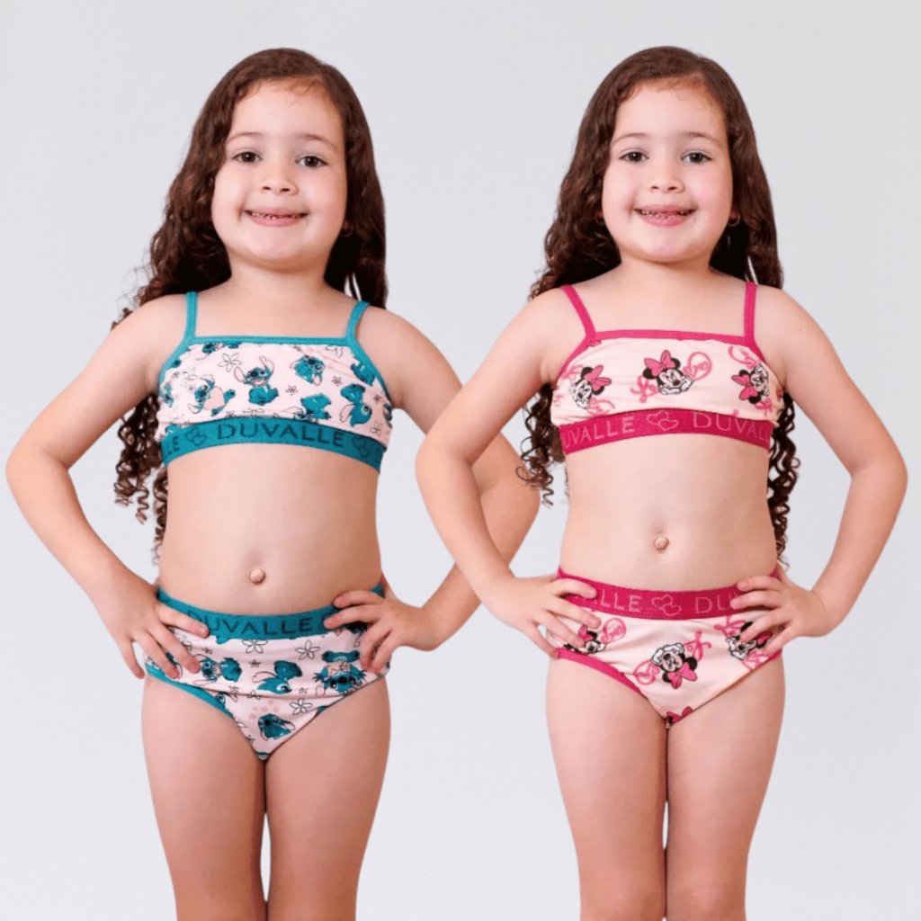 Kit 2 Top Calcinha Infantil Bebê Menina Estampada Conjunto Juvenil Adolescente Sutiã Básico Moça