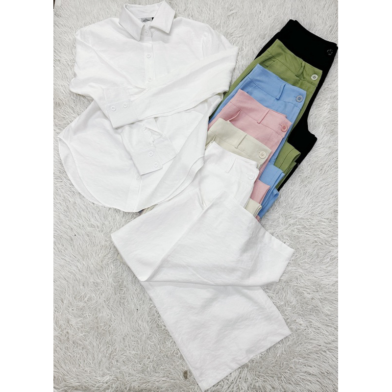 Conjunto de camisa de manga comprida + calça de perna larga em Oferta na Shopee