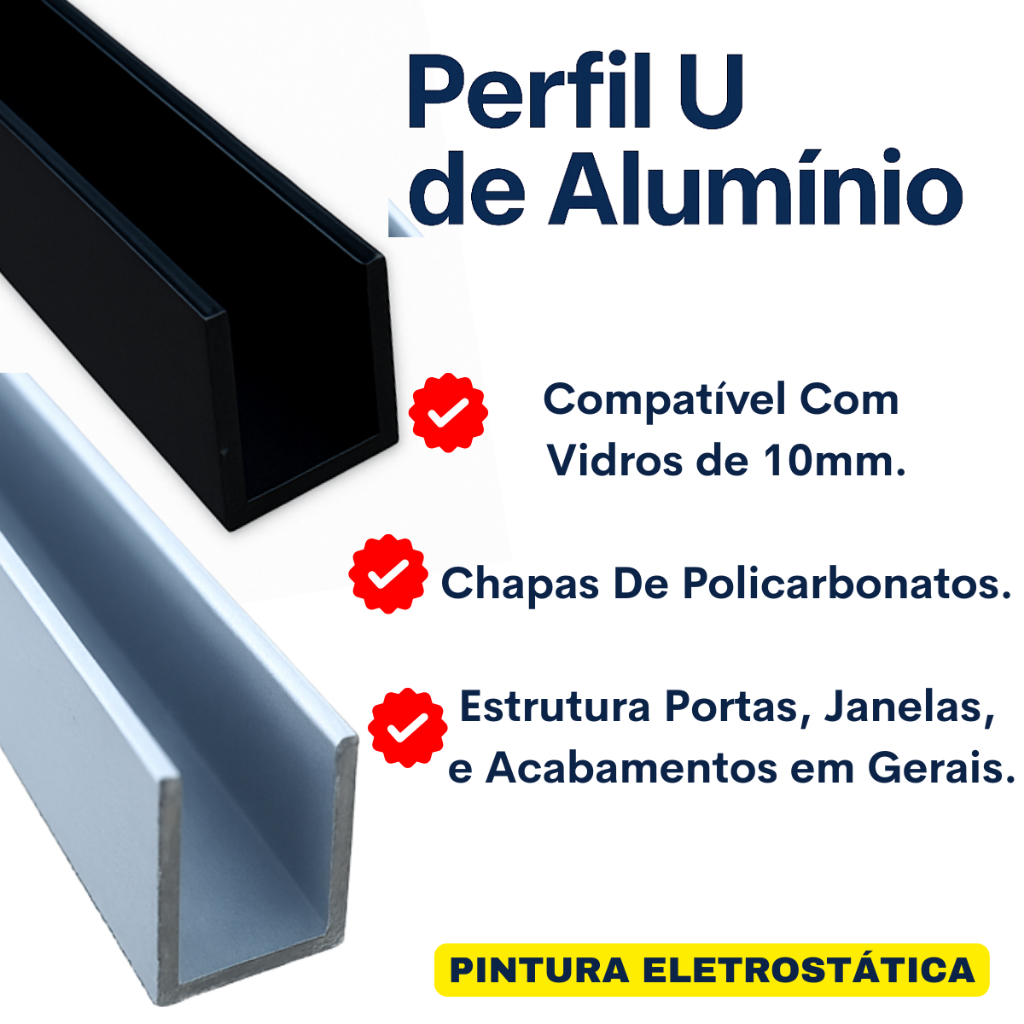 Perfil U De Alumínio Para Vidro de 10mm Madeira Reforçado Divisórias 1metro em Oferta na Shopee
