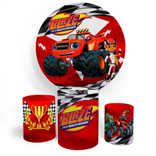 Kit Painel De Festa Capa Com Elástico E Capa Cilíndrica Personalizada Festa De Aniversário Blaze em Oferta na Shopee