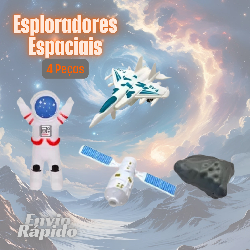 Espacial Kit 4 Peças Astronauta Nave Brinquedo Ficção Promoção Infantil