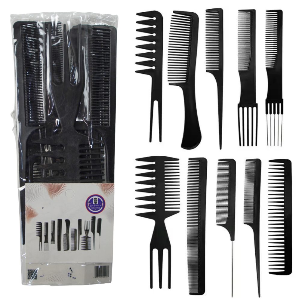 Kit Profissional de 10 Pentes de Corte para Cabeleireiro e Barbeiro