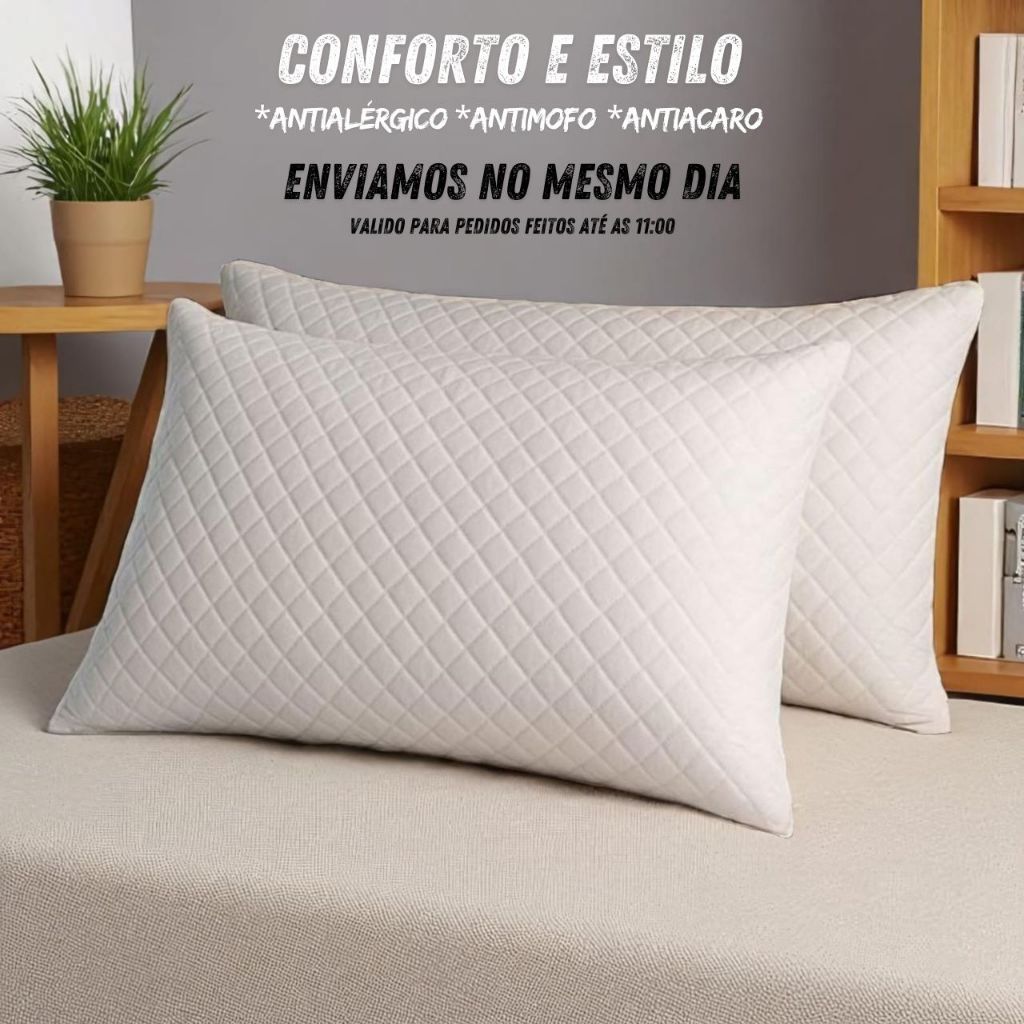 Kit 2 Travesseiro Confortável Toque Macio Antialérgico