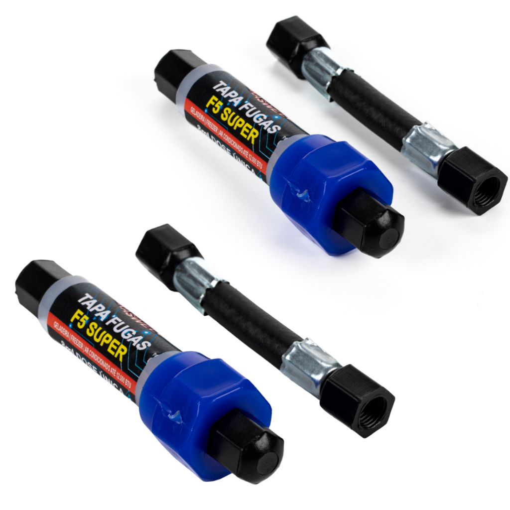 Kit 2 Tapa Fugas Brasweld F5 8ml Super Dose Unica Com Mangueira para Geladeira e Ar Condicionado