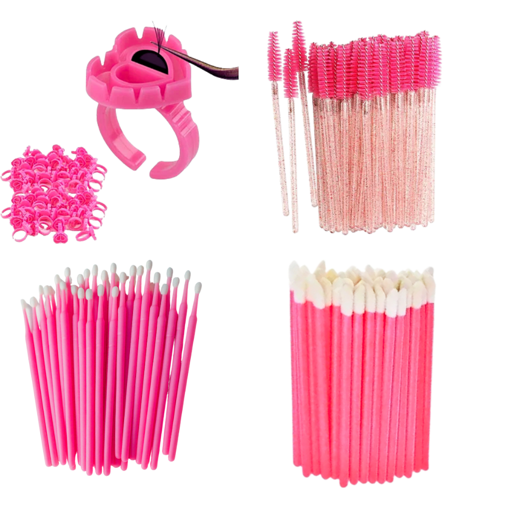 Kit 100 Anel Batoque Coração 100 Escovinhas 100 Microbrush 100 Aplicadores