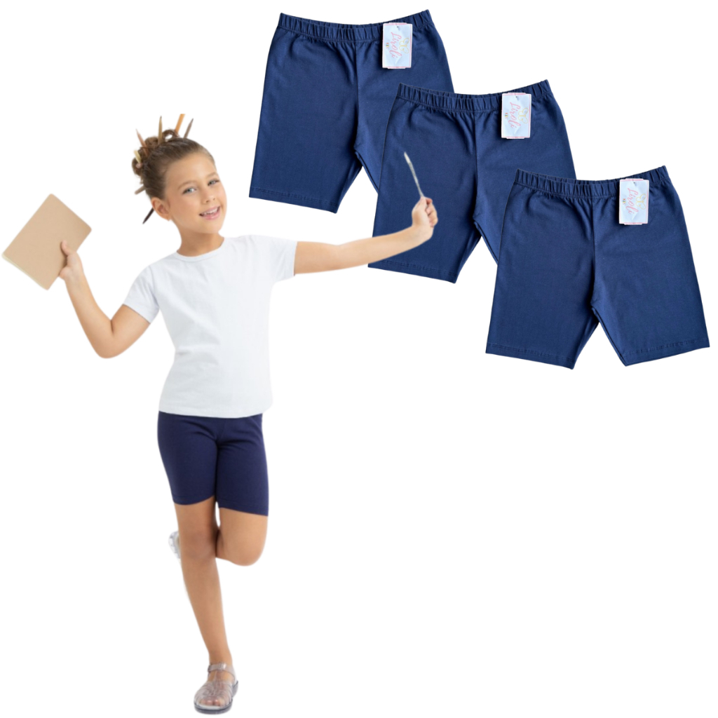 Kit 3 Bermudas Cotton Uniforme Escolar Infantil Juvenil Menina Tamanho 1 ao 16 em Oferta na Shopee