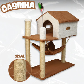 Casinha Para Gato 2 Andares com Arranhador e Brinquedo