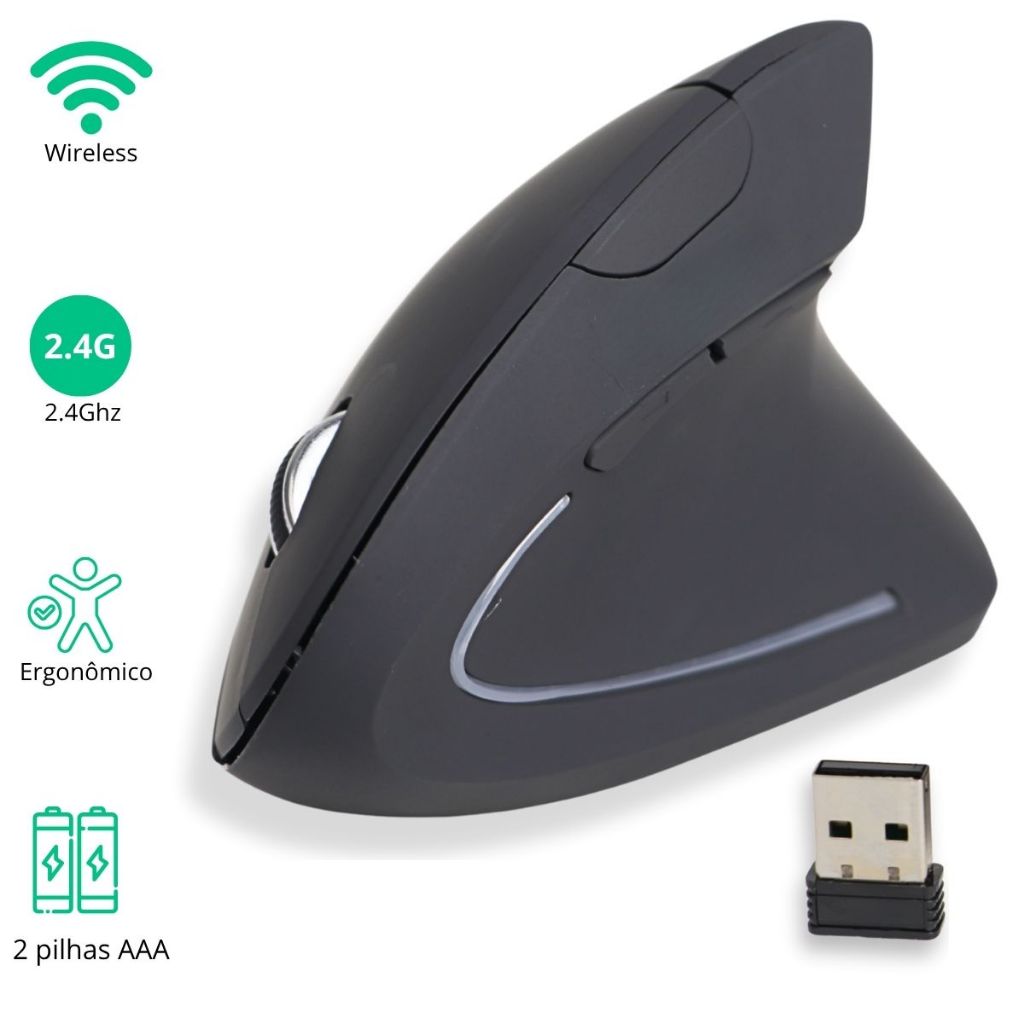 Mouse Vertical Ergonômico 2.4GHz Mouse Óptico Sem Fio 6 Botões