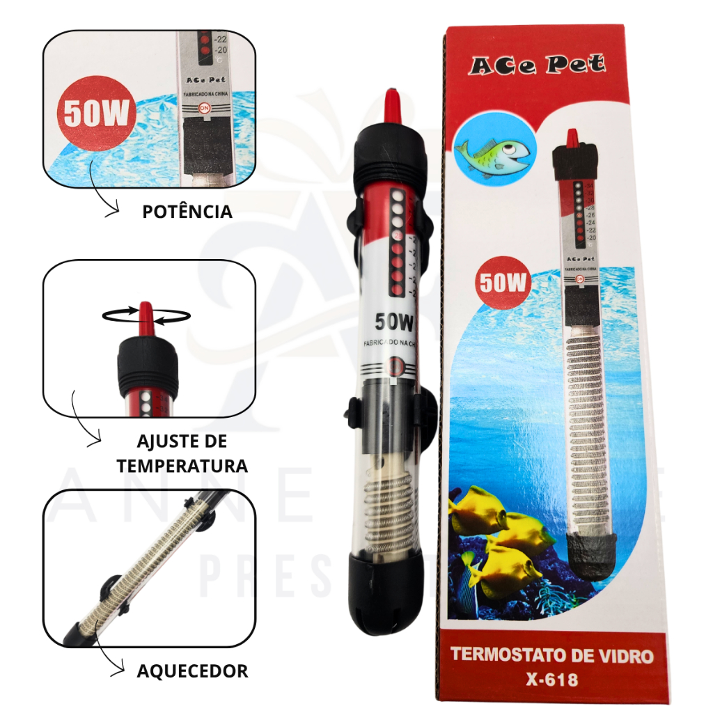 AcePet Termostato Submersível com Aquecedor 50w Aquários Pequenos até 45L em Oferta na Shopee