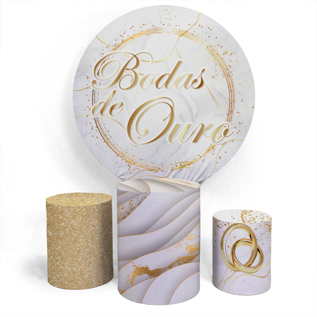 Painel Bodas De Ouro 50 Anos + Trio Completo Comemorativo Kit Completo