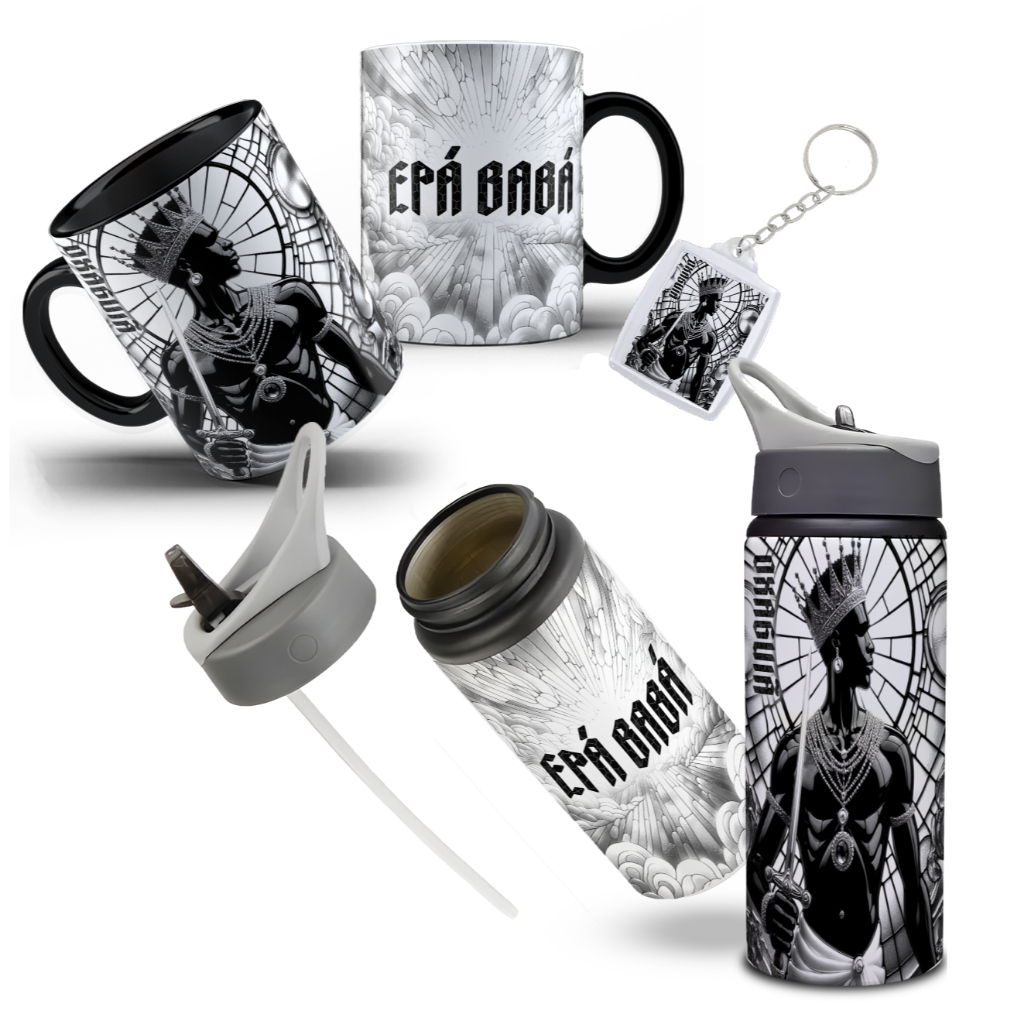 Kit Orixás Oxaguiã com Caneca Garrafa e Chaveiro | 2