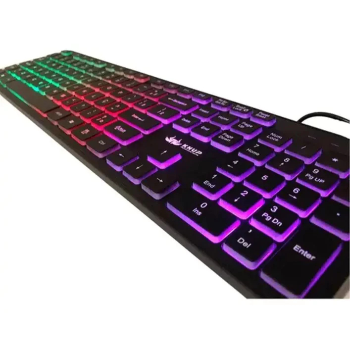 Teclado Knup QWERTY com Luz RGB Rainbow, USB, Português Brasil, para Gamer e Escritório KNUP 2060