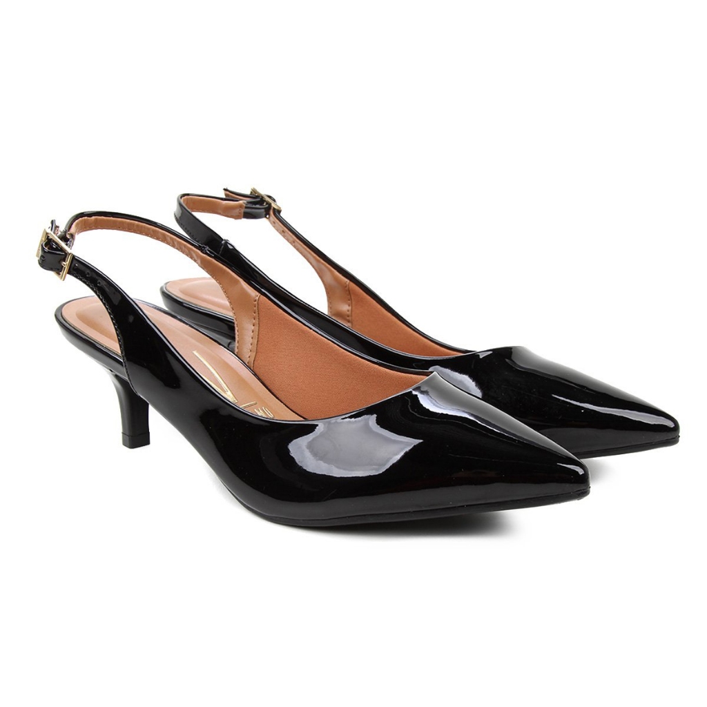Scarpin Vizzano Salto Baixo Bico Fino Slingback Verniz em Oferta na Shopee