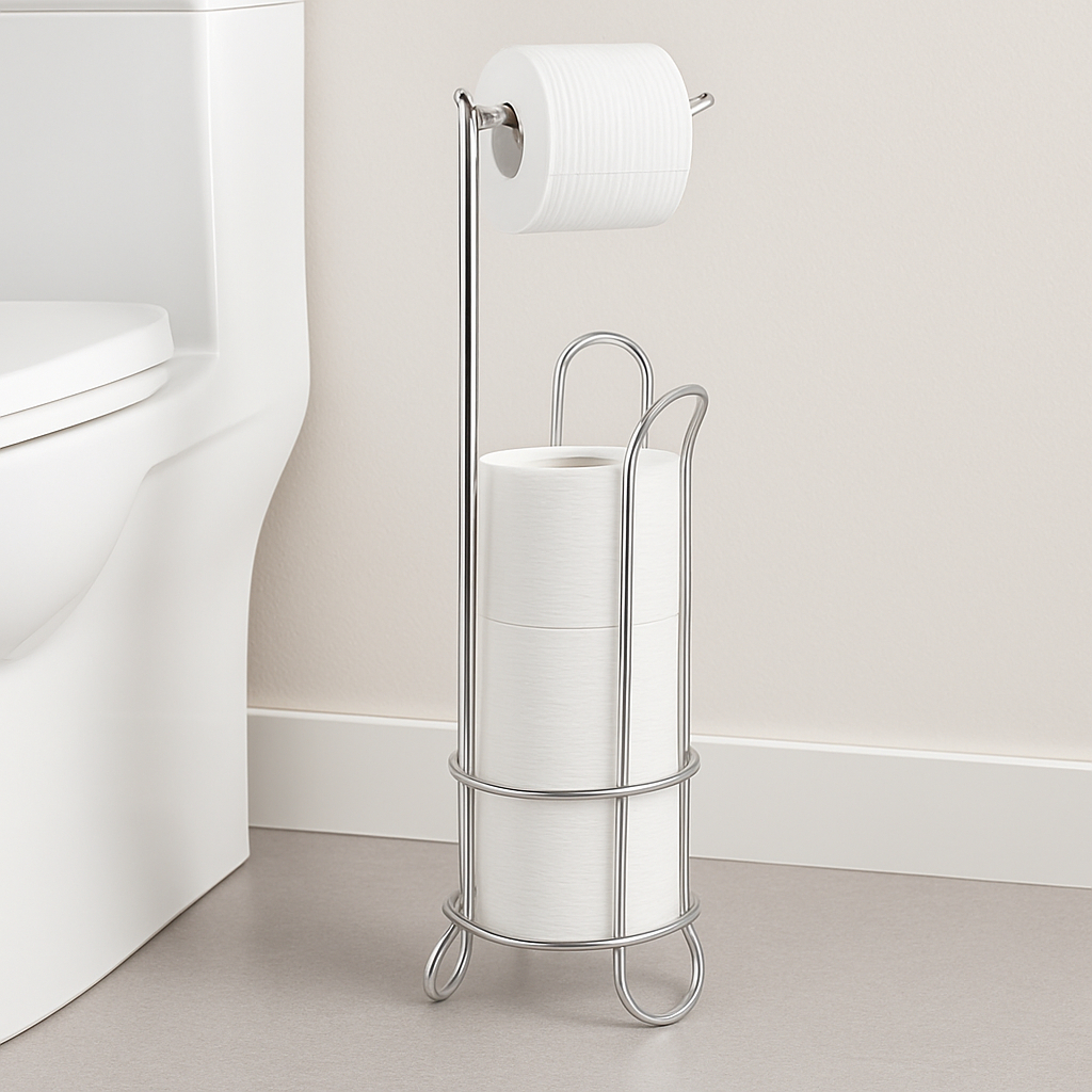 Suporte para Papel Higiênico Cromado  – 4 Rolos –  Estável Não Enferruja  Sem Furo