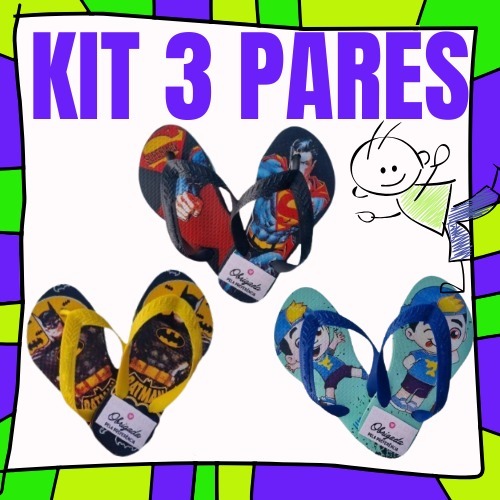 Kit 3 Pares de Chinelo Masculino Infantil SORTIDOS Menino Promocao