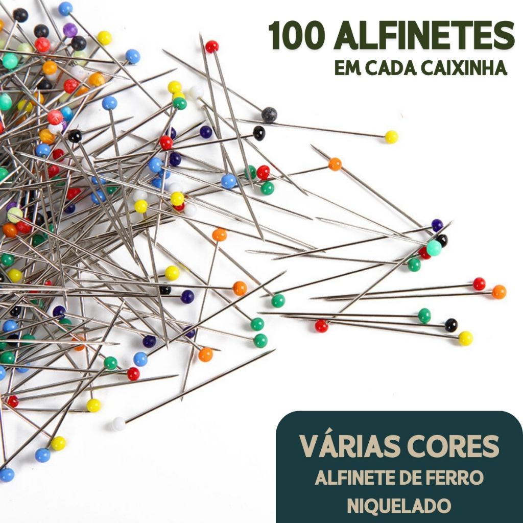 Detalhes do Alfinete Cabeça de Vidro - C/100 - Ideal Para Trabalhos De Costura, Patchwork e Artesanato - SHEFA