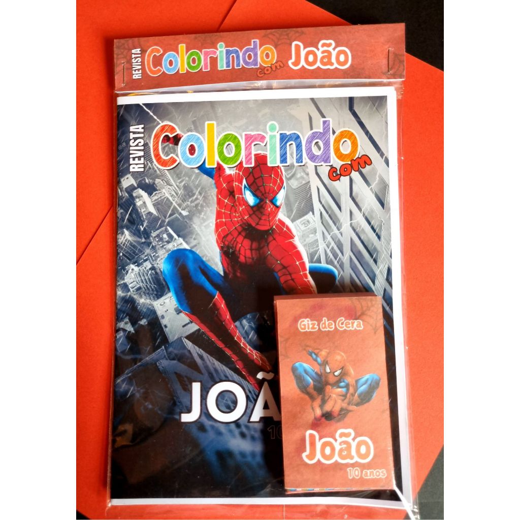 10 uni, Livro/Revistinha de colorir personalizada + giz de cera ( Tema Homem Aranha ou outro que escolher) Lembrancinha