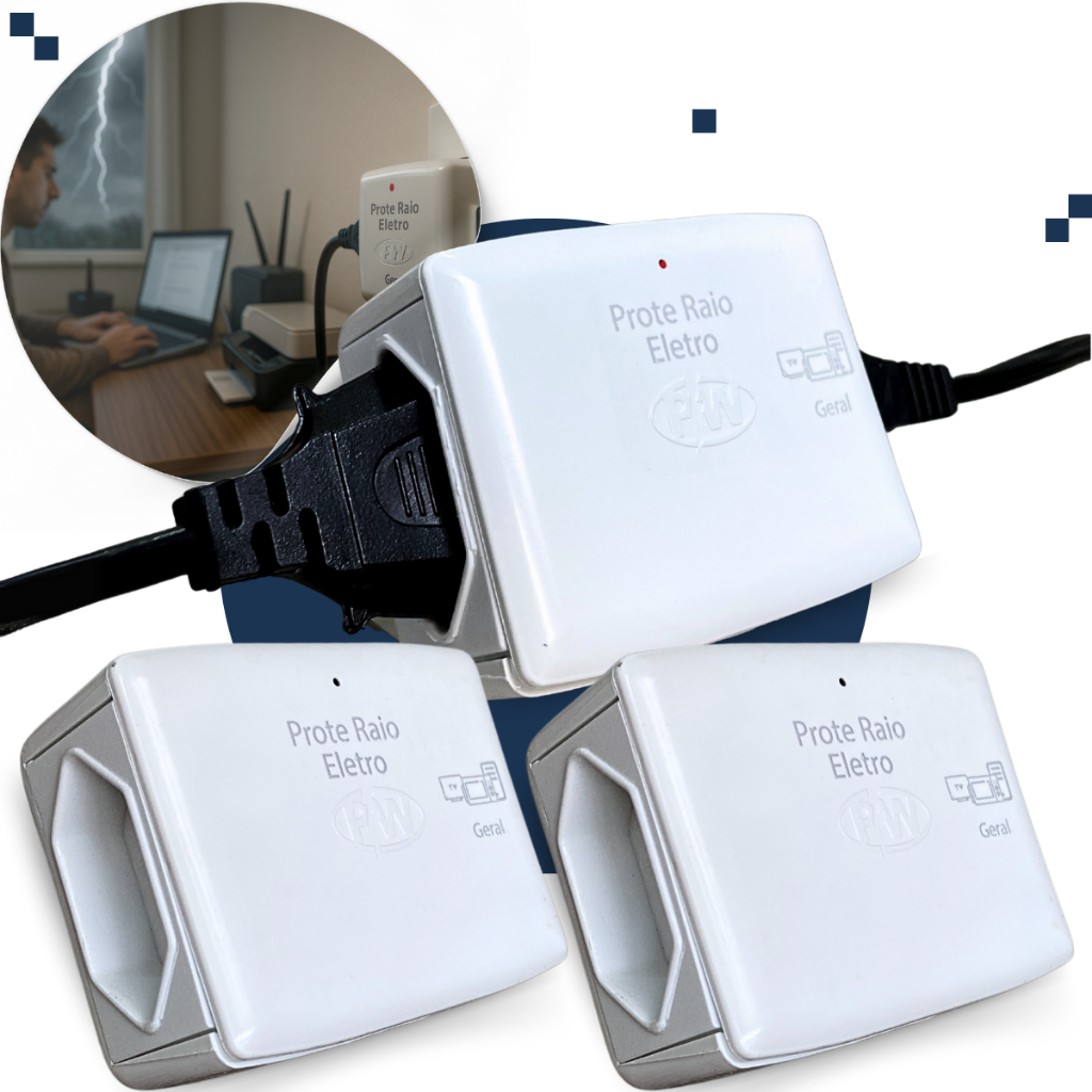 Kit 3 Prote Raio Protetor Raios Contra Surtos Queda Com Duas Tomadas Eletrodomésticos 110v 220V