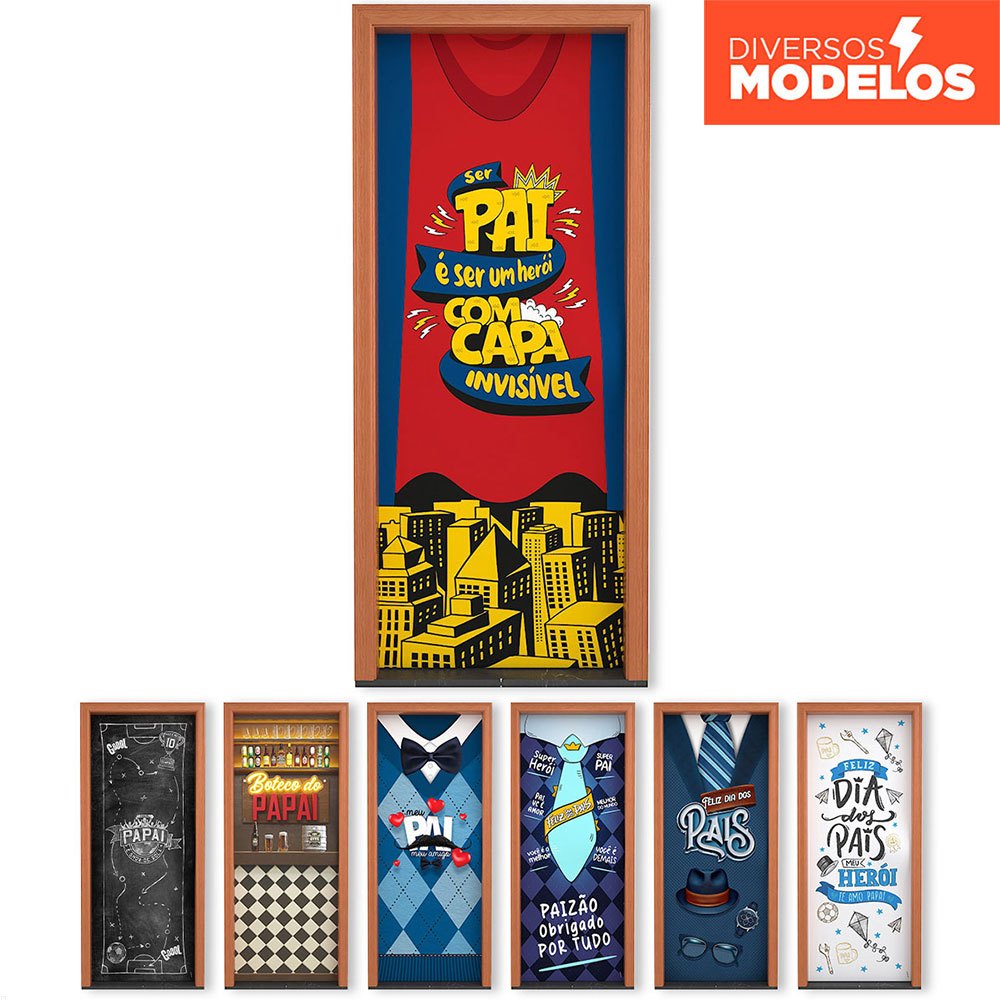 Painel Capa de Porta 3d Dia dos Pais Retangular Veste Fácil Sublimada 0,85x2,10m
