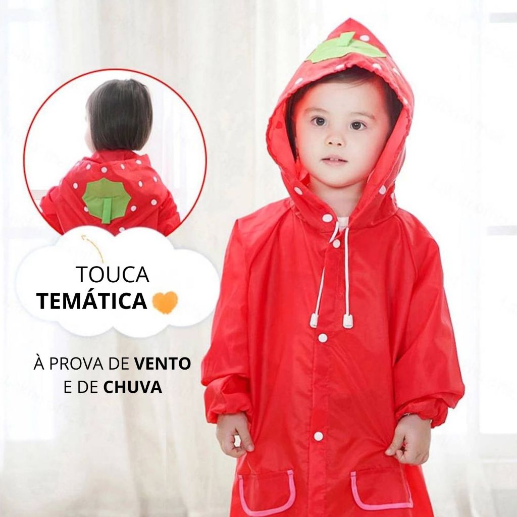 Capa Chuva Infantil com capuz Resistente Impermeável Desenho