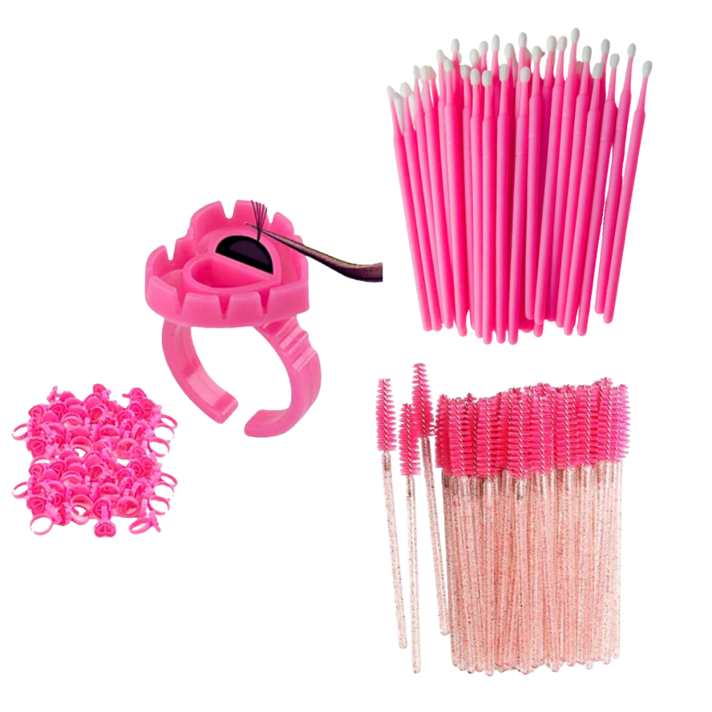 Kit 100 Anel Batoque Coração + 100 Microbrush + 100 Escovinhas