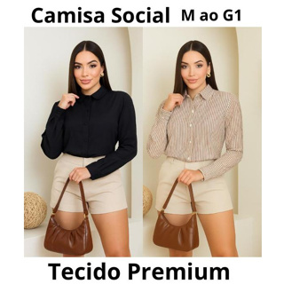 Camisa Social Manga Longa Feminina De Crepinho Listrado Tecido Não amassa Premium em Oferta na Shopee