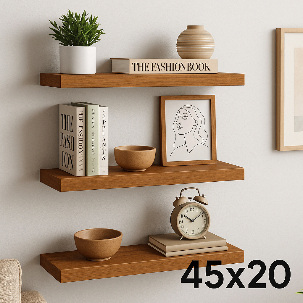 Prateleira 45x20 MDF Freijó 25mm - Com Suporte Invisível Decoração Quarto Sala Cozinha e outros