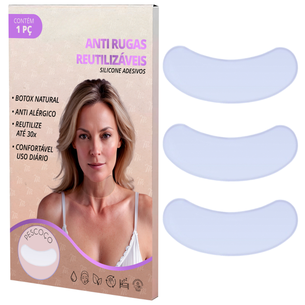 Kit com 3 Silicone Colágeno Adesivo Anti Rugas Pescoço Adesivo para Rugas Papada do Pescoço Skin Care Reutilizável 30x