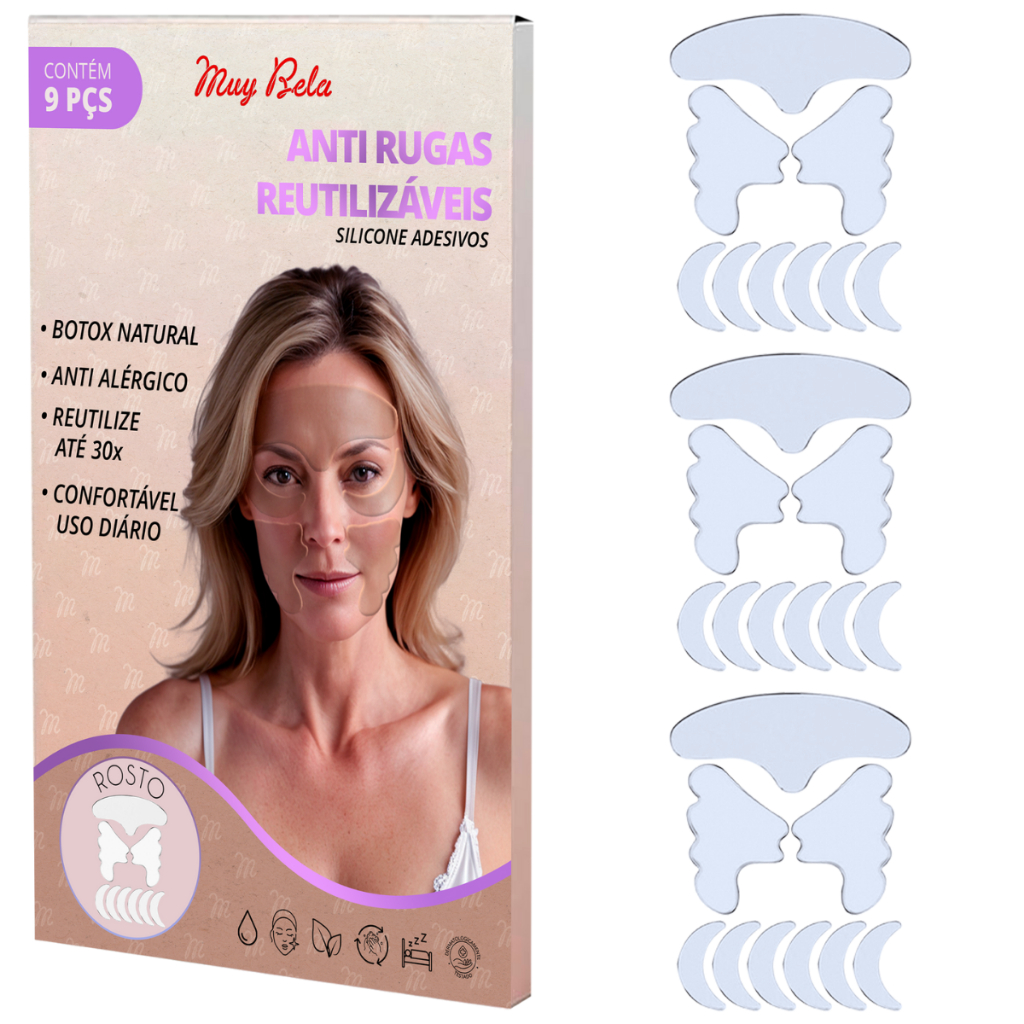 Kit com 3 Adesivo de Rosto Adesivo Anti Rugas Skin Care Botox Rosto Botox Rejuvenescimento Facial Rejuvenescedor Lifting