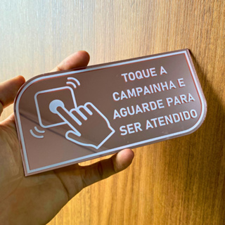 PLAQUINHA TOQUE A CAMPAINHA EM ACRILICO ESPELHADO COM FITA DUPLA FACE em Oferta na Shopee