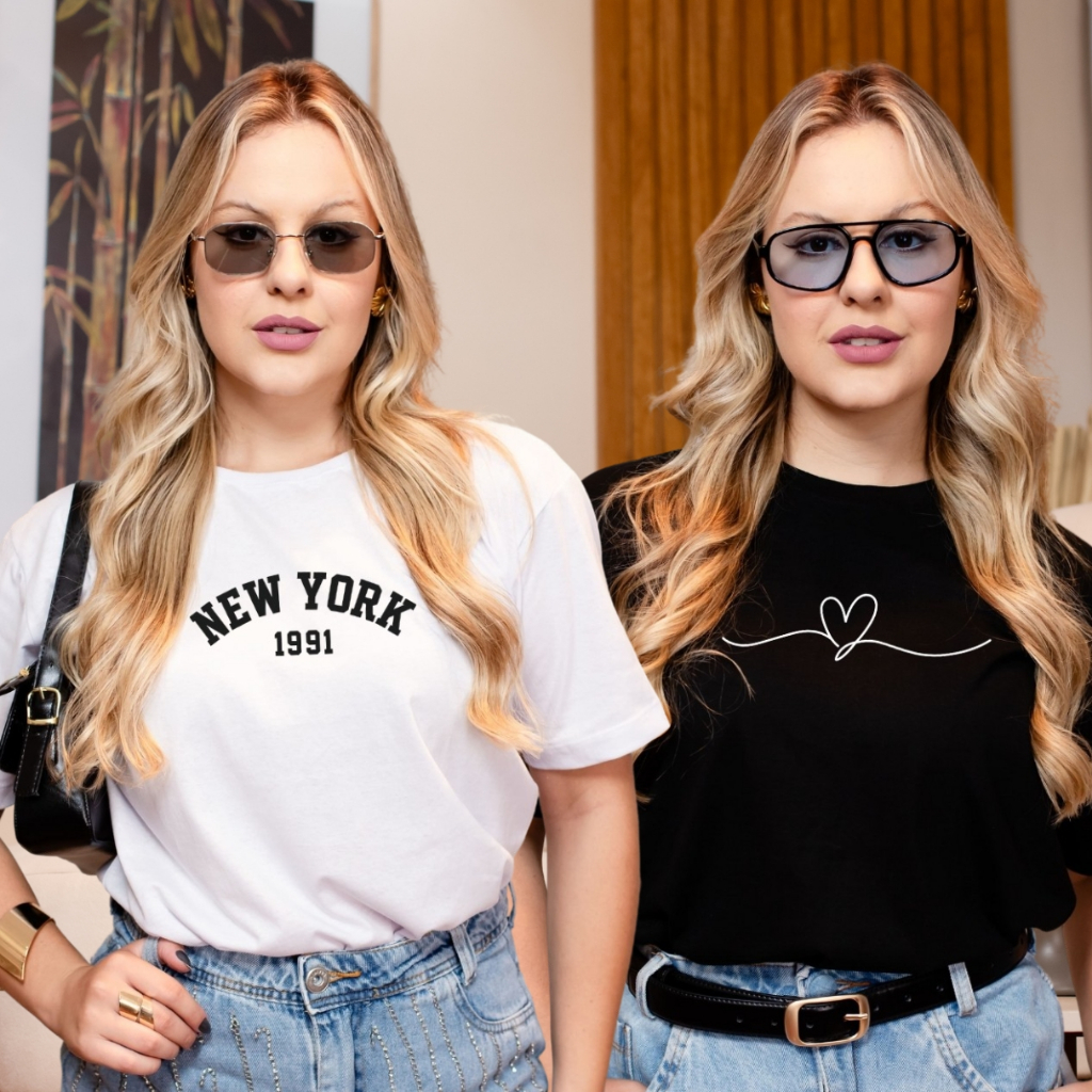 Kit 2 T-Shirt Feminina Estampada Camiseta 100% Algodão Estilosa Envio Imediato em Oferta na Shopee