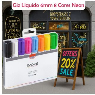 Kit 8 Caneta Giz Líquido 6mm Neon 4g Para Vidro Lousa Quadro Vitrine Carro Quadro Branco em Oferta na Shopee