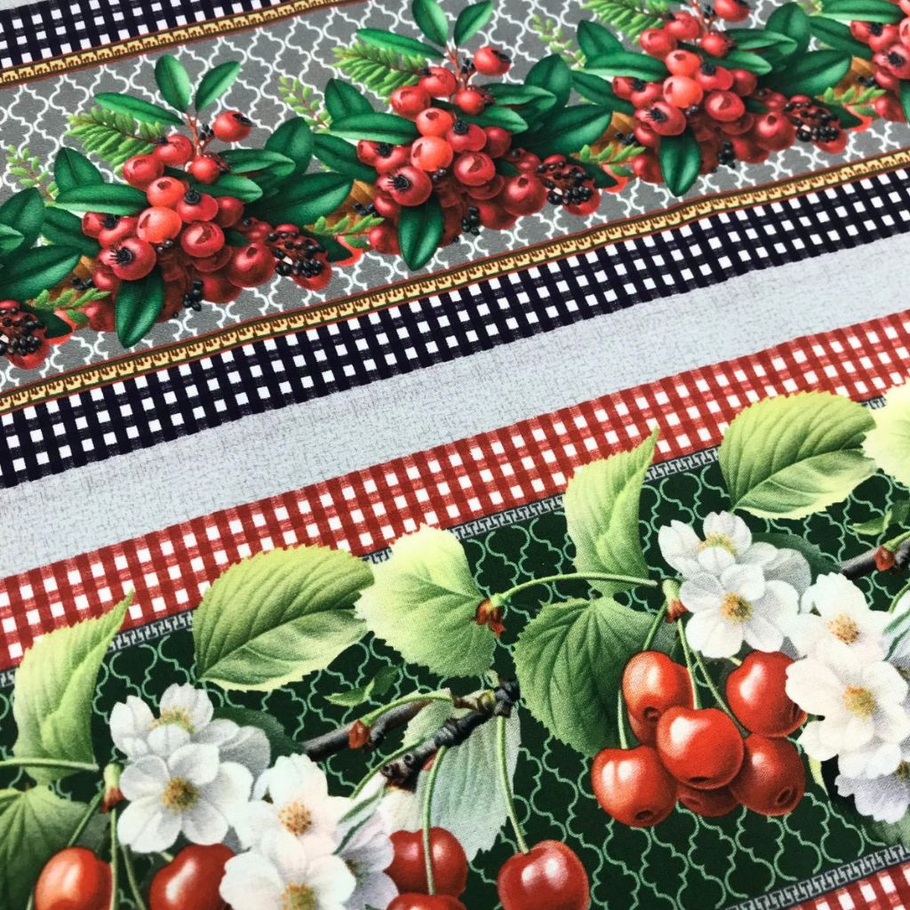 Tecido Tricoline Barrado Estampa Digital Frutas 10 Faixas 0,55x1,50 mt Artesanato e Costura Criativa