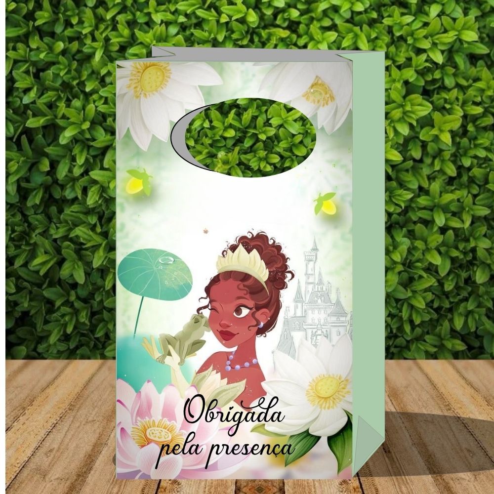 Sacolinha Princesa Tiana- Lembrancinha para festa Princesa Tiana - Pegue e monte- caixinhas e centro de mesa