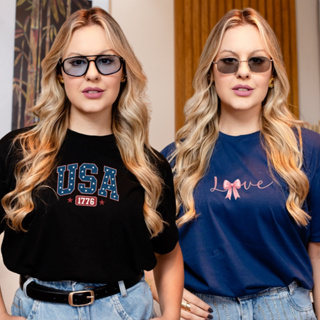 Kit 2 T-Shirt Feminina Estampada Camiseta 100% Algodão Envio Imediato em Oferta na Shopee