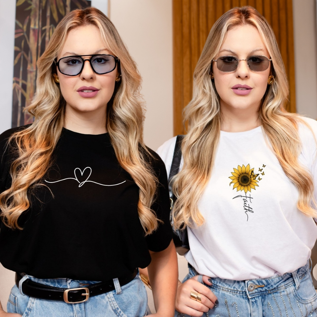 Kit 2 Camiseta Estampada Feminina Blusa Estilosa 100% Algodão Promoção Kit 2 Camiseta Estampada Feminina Blusa Estilosa 100% Algodão Promoção