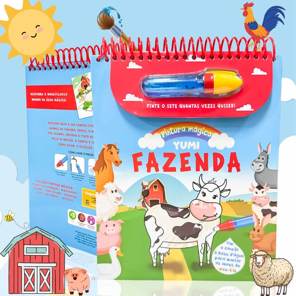 Livro Infantil Pinte Com Água Animais da Fazenda | Acompanha Pincel Para Crianças - Capa Dura Espiral em Oferta na Shopee